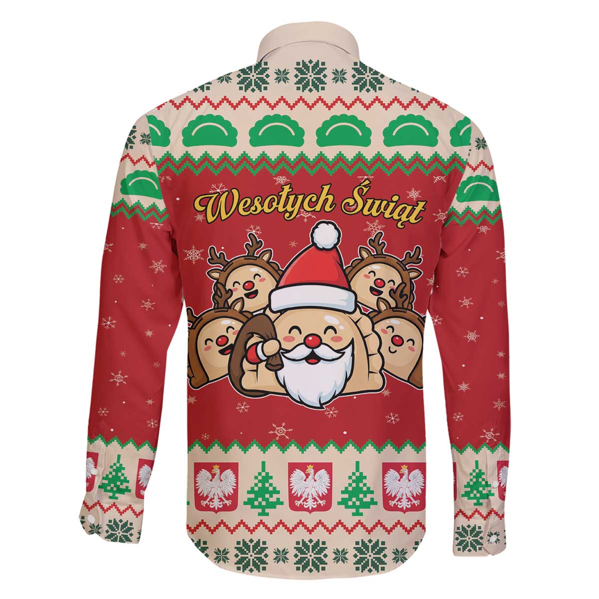 Poland Christmas Family Matching Off The Shoulder Long Sleeve Dress and Hawaiian Shirt Pierogi Mascot Santa Claus Wesołych Swiat - Wonder Print Shop