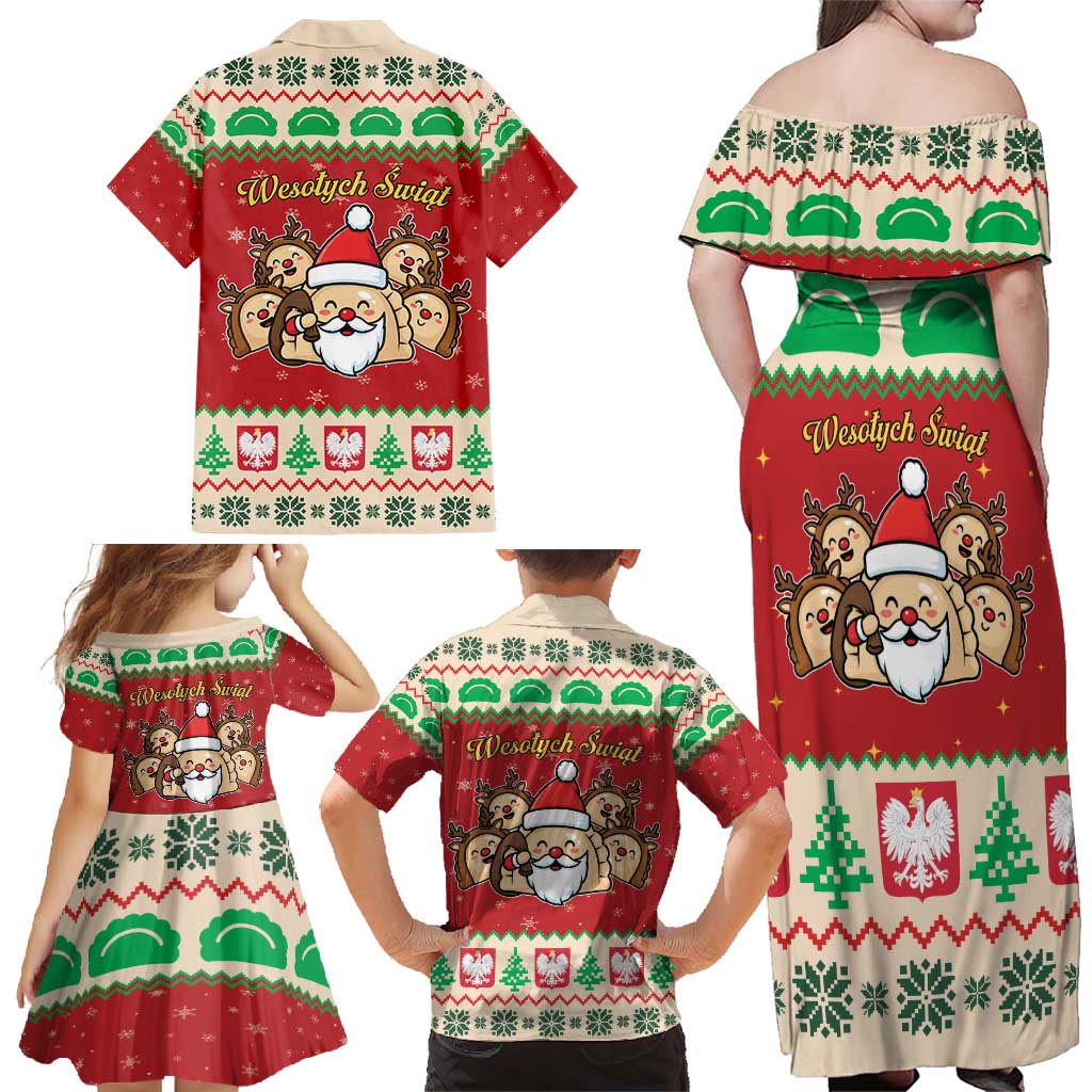 Poland Christmas Family Matching Off Shoulder Maxi Dress and Hawaiian Shirt Pierogi Mascot Santa Claus Wesołych Swiat - Wonder Print Shop