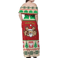 Poland Christmas Family Matching Off Shoulder Maxi Dress and Hawaiian Shirt Pierogi Mascot Santa Claus Wesołych Swiat - Wonder Print Shop