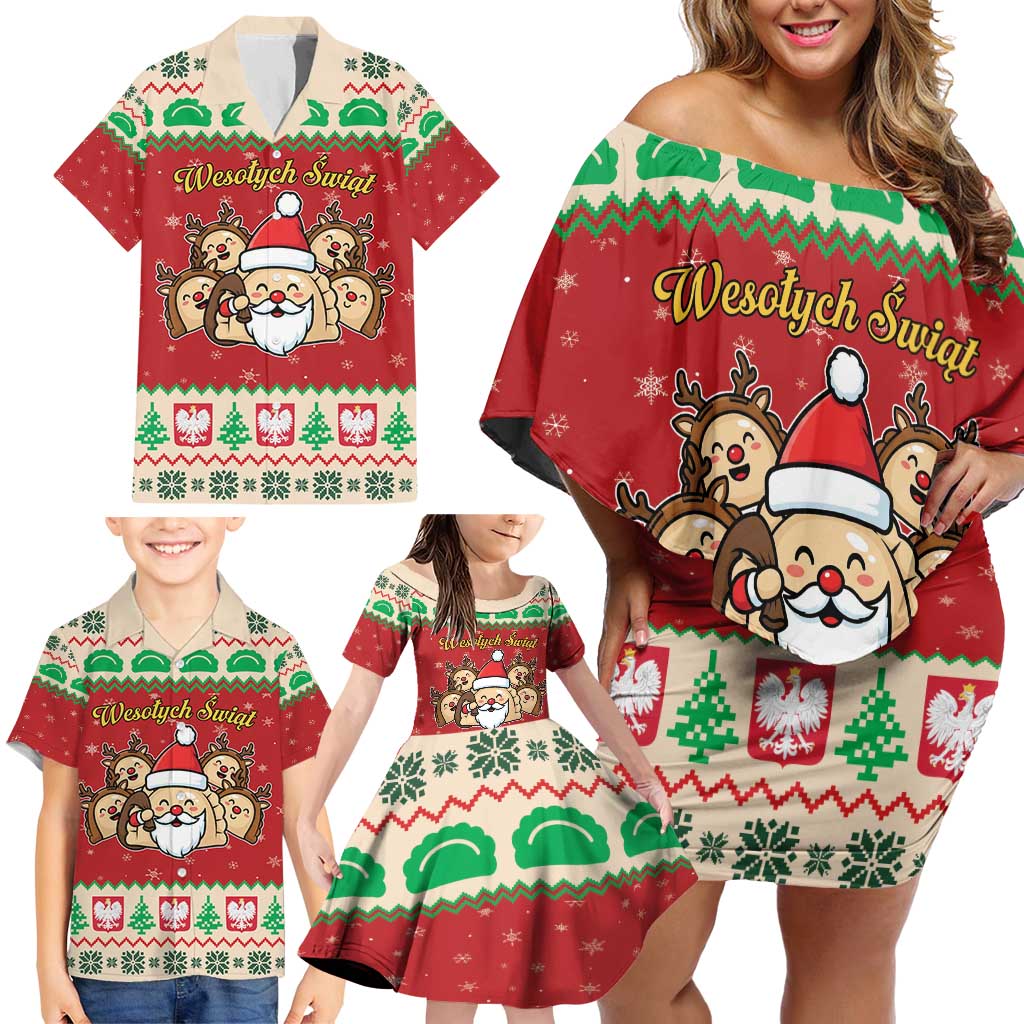 Poland Christmas Family Matching Off Shoulder Short Dress and Hawaiian Shirt Pierogi Mascot Santa Claus Wesołych Swiat - Wonder Print Shop