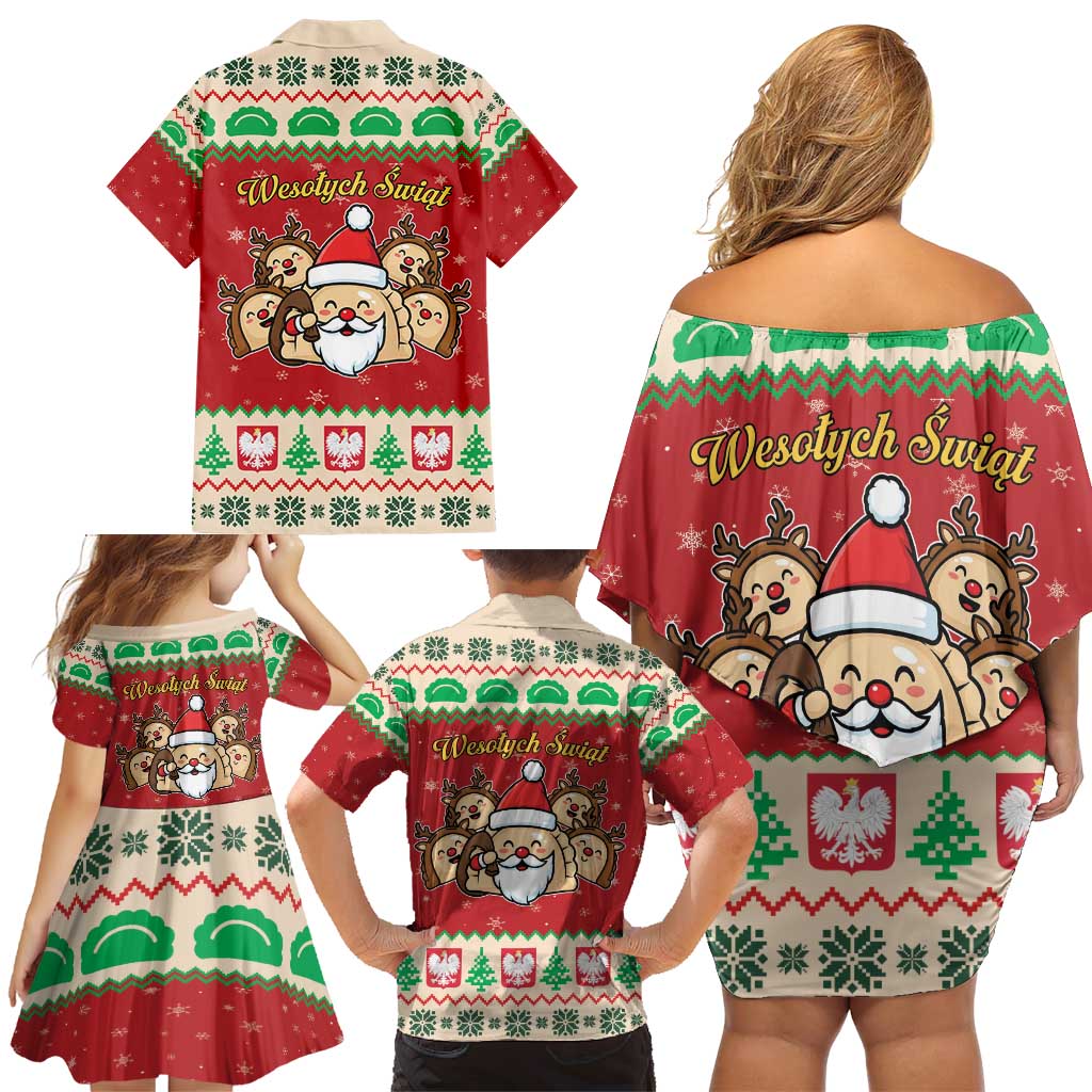 Poland Christmas Family Matching Off Shoulder Short Dress and Hawaiian Shirt Pierogi Mascot Santa Claus Wesołych Swiat - Wonder Print Shop