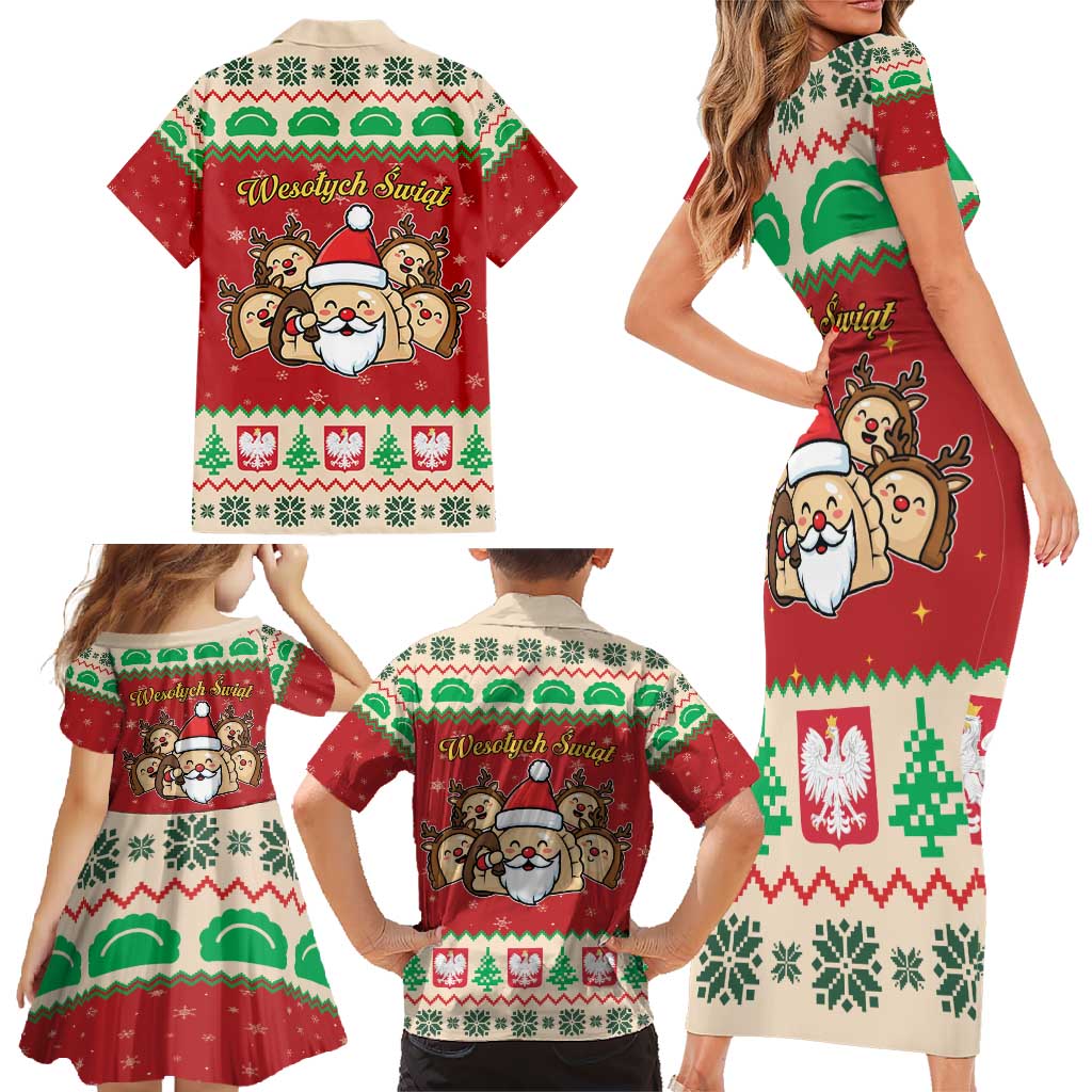 Poland Christmas Family Matching Short Sleeve Bodycon Dress and Hawaiian Shirt Pierogi Mascot Santa Claus Wesołych Swiat - Wonder Print Shop