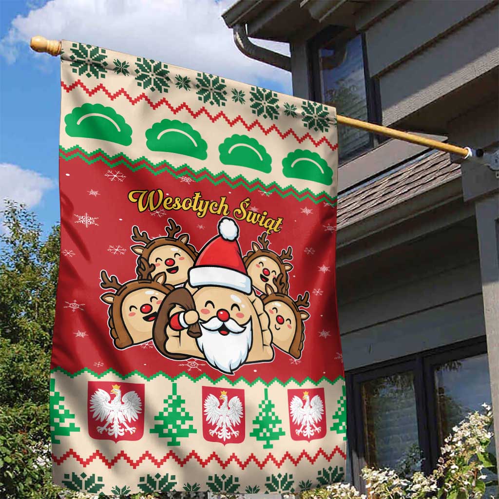 Poland Christmas Garden Flag Pierogi Mascot Santa Claus Wesołych Swiat - Wonder Print Shop