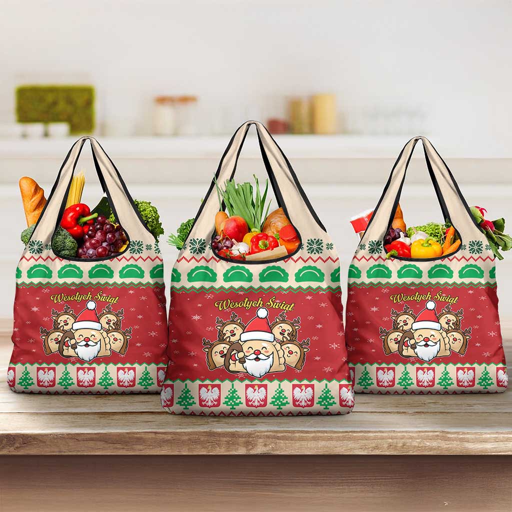 Poland Christmas Grocery Bag Pierogi Mascot Santa Claus Wesołych Swiat - Wonder Print Shop