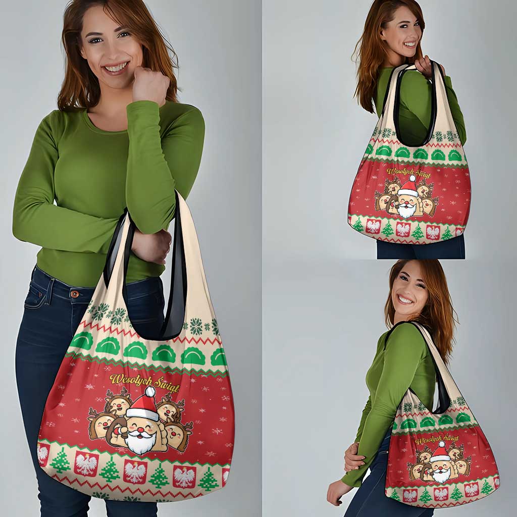 Poland Christmas Grocery Bag Pierogi Mascot Santa Claus Wesołych Swiat - Wonder Print Shop