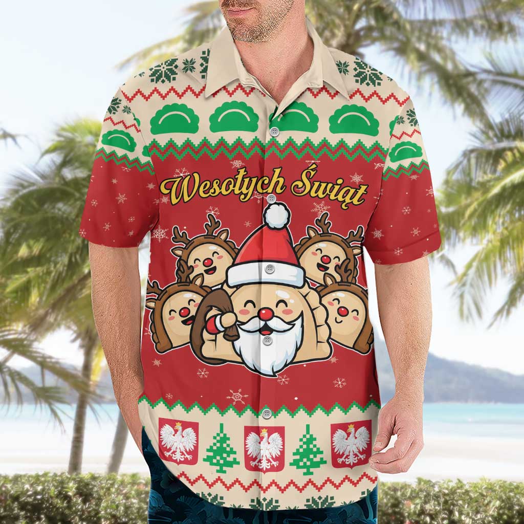 Poland Christmas Hawaiian Shirt Pierogi Mascot Santa Claus Wesołych Swiat - Wonder Print Shop