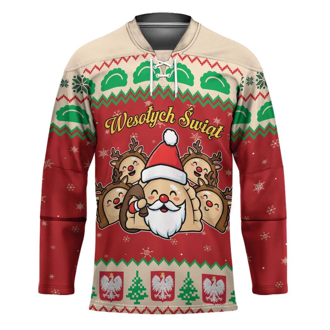 Poland Christmas Hockey Jersey Pierogi Mascot Santa Claus Wesołych Swiat - Wonder Print Shop