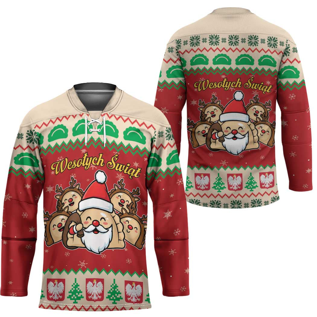Poland Christmas Hockey Jersey Pierogi Mascot Santa Claus Wesołych Swiat - Wonder Print Shop