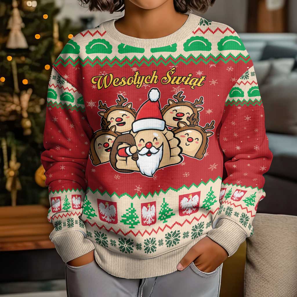 Poland Christmas Kid Ugly Christmas Sweater Pierogi Mascot Santa Claus Wesołych Swiat - Wonder Print Shop