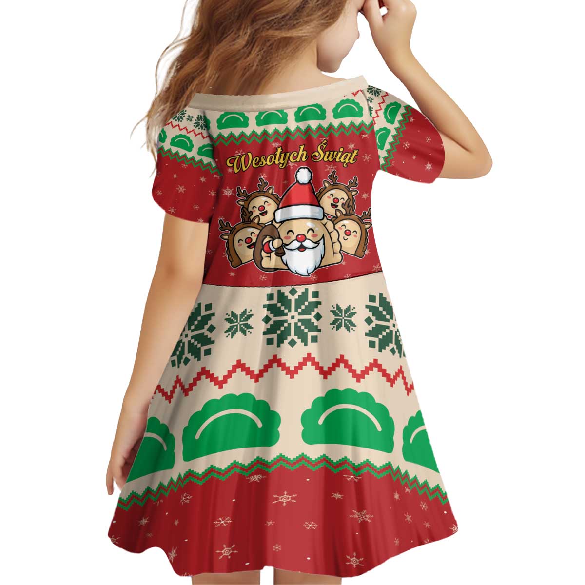 Poland Christmas Kid Short Sleeve Dress Pierogi Mascot Santa Claus Wesołych Swiat - Wonder Print Shop