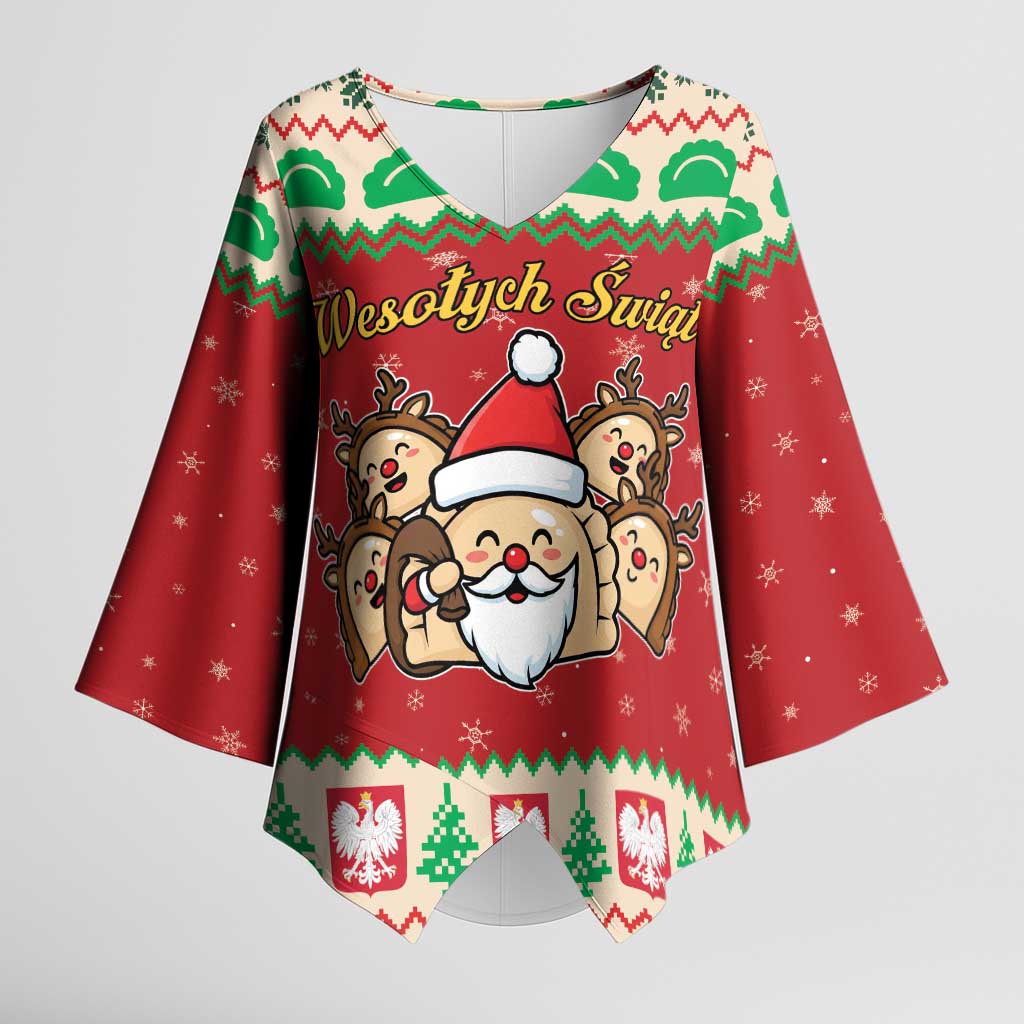 Poland Christmas Kimono Sleeve Blouse Pierogi Mascot Santa Claus Wesołych Swiat - Wonder Print Shop