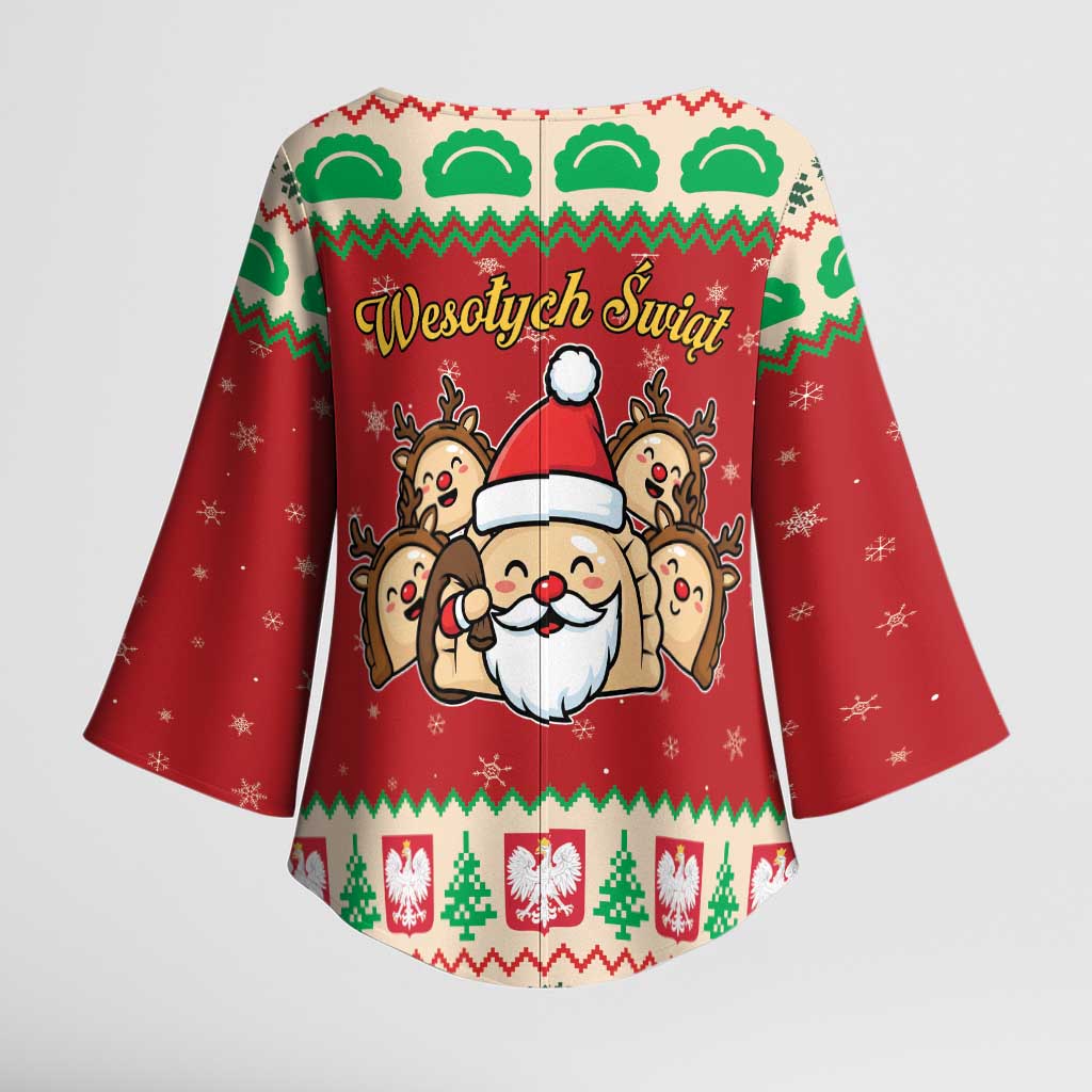 Poland Christmas Kimono Sleeve Blouse Pierogi Mascot Santa Claus Wesołych Swiat - Wonder Print Shop