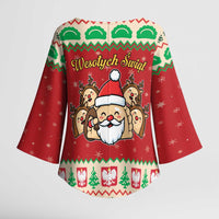 Poland Christmas Kimono Sleeve Blouse Pierogi Mascot Santa Claus Wesołych Swiat - Wonder Print Shop
