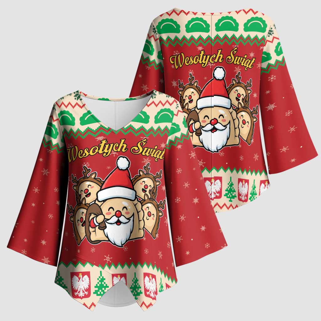 Poland Christmas Kimono Sleeve Blouse Pierogi Mascot Santa Claus Wesołych Swiat - Wonder Print Shop