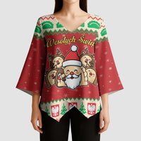 Poland Christmas Kimono Sleeve Blouse Pierogi Mascot Santa Claus Wesołych Swiat - Wonder Print Shop