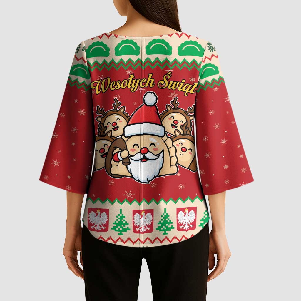 Poland Christmas Kimono Sleeve Blouse Pierogi Mascot Santa Claus Wesołych Swiat - Wonder Print Shop