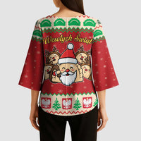 Poland Christmas Kimono Sleeve Blouse Pierogi Mascot Santa Claus Wesołych Swiat - Wonder Print Shop