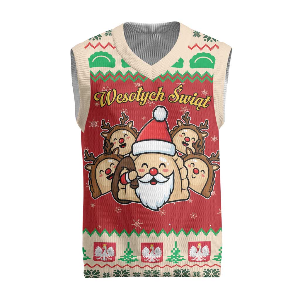 Poland Christmas Knitted V-Neck Vest Pierogi Mascot Santa Claus Wesołych Swiat - Wonder Print Shop