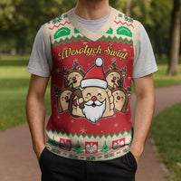 Poland Christmas Knitted V-Neck Vest Pierogi Mascot Santa Claus Wesołych Swiat - Wonder Print Shop