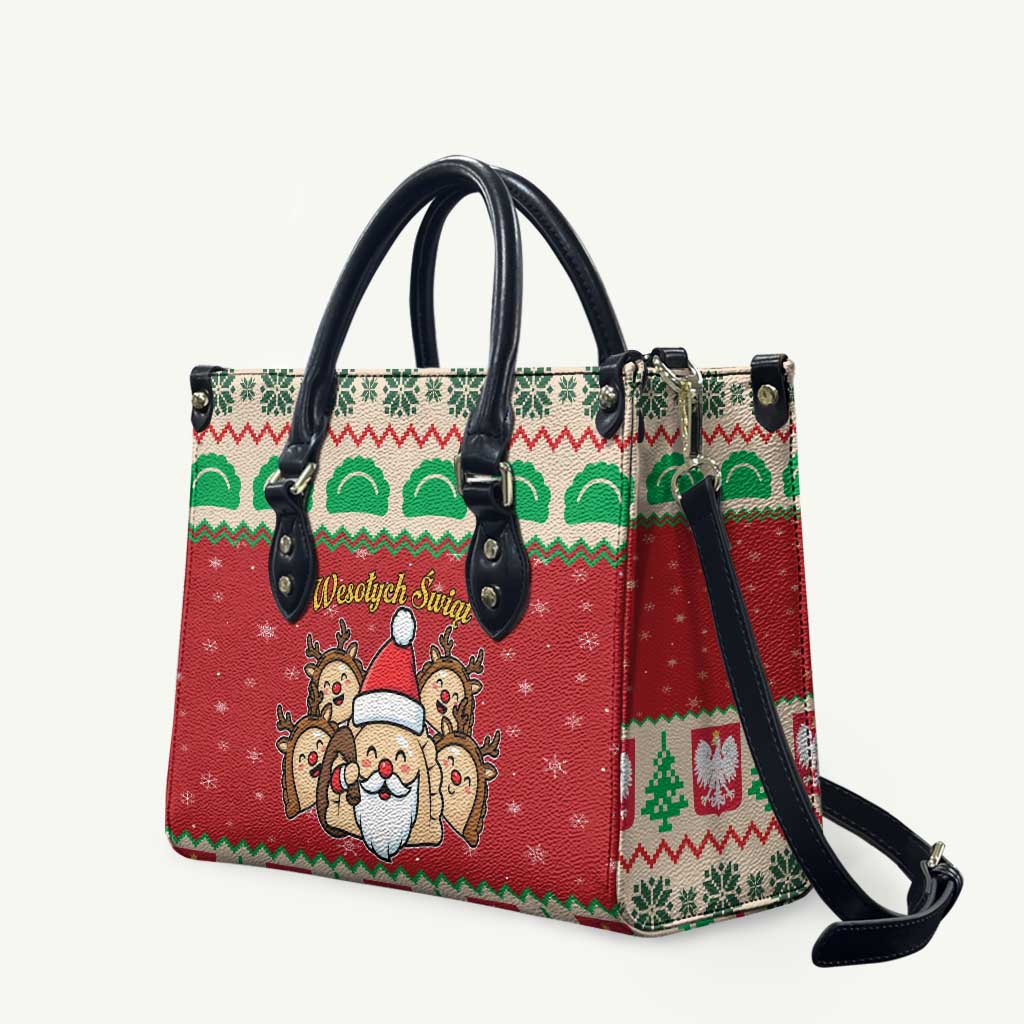 Poland Christmas Leather Bag Pierogi Mascot Santa Claus Wesołych Swiat - Wonder Print Shop