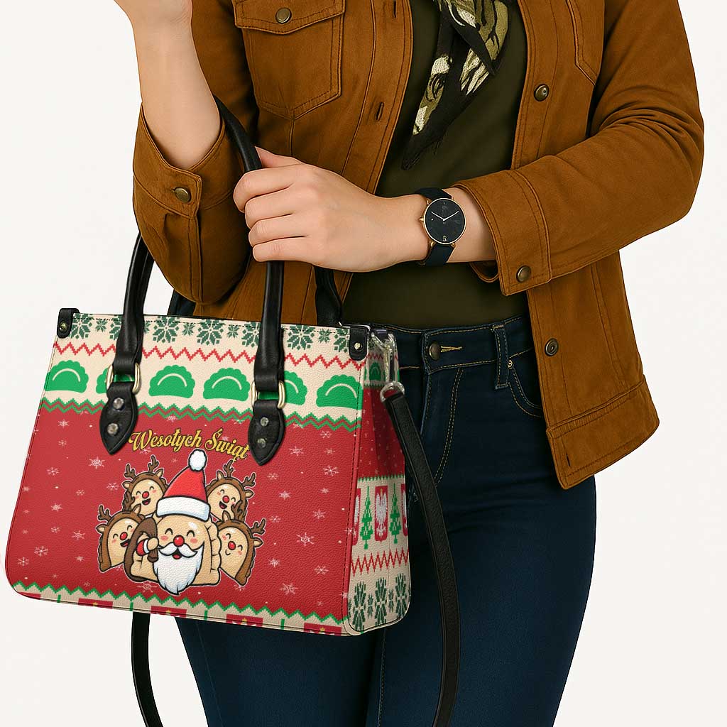 Poland Christmas Leather Bag Pierogi Mascot Santa Claus Wesołych Swiat - Wonder Print Shop