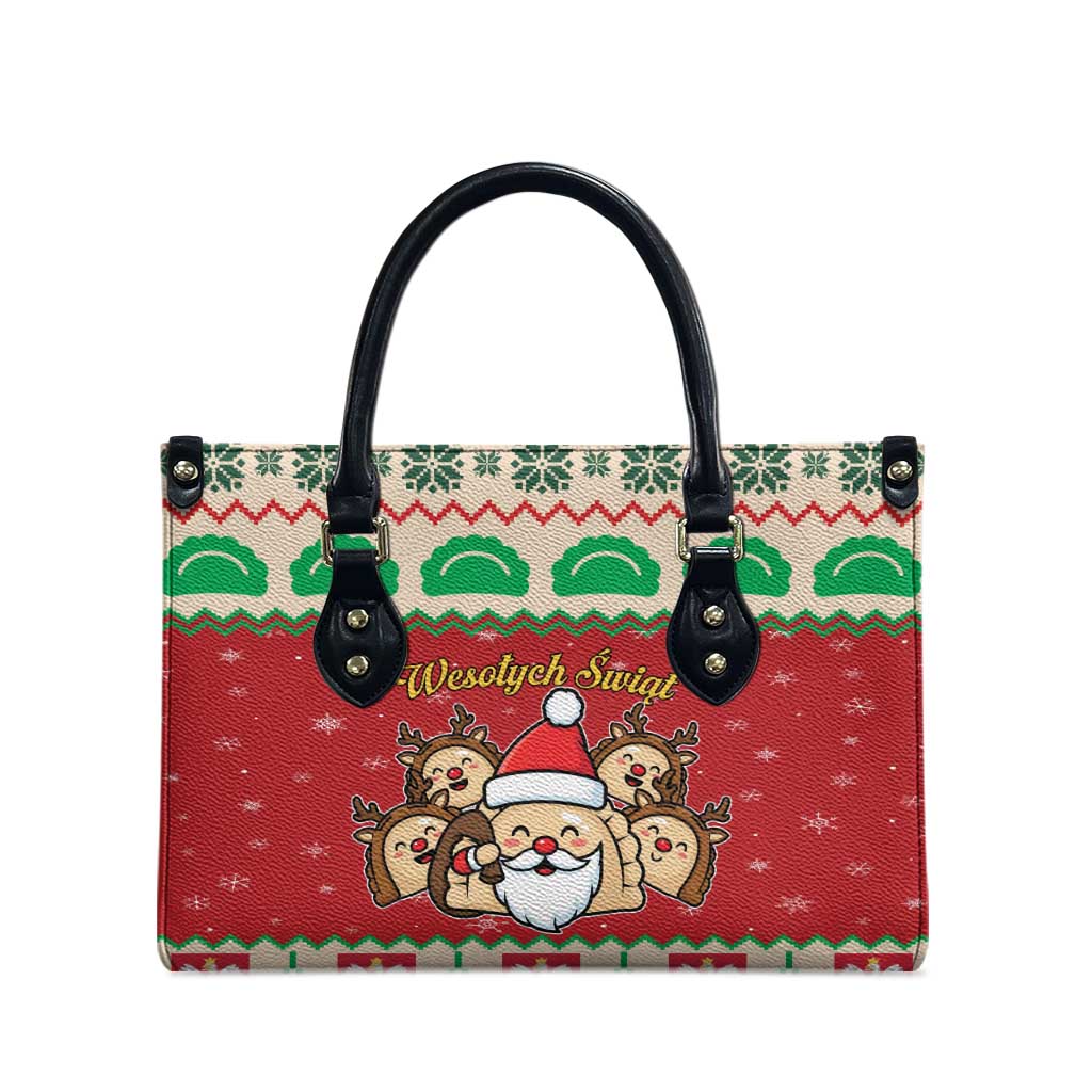 Poland Christmas Leather Bag Pierogi Mascot Santa Claus Wesołych Swiat - Wonder Print Shop