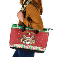 Poland Christmas Leather Tote Bag Pierogi Mascot Santa Claus Wesołych Swiat - Wonder Print Shop