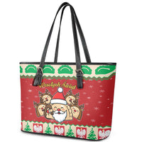 Poland Christmas Leather Tote Bag Pierogi Mascot Santa Claus Wesołych Swiat - Wonder Print Shop
