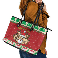 Poland Christmas Leather Tote Bag Pierogi Mascot Santa Claus Wesołych Swiat - Wonder Print Shop