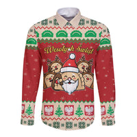 Poland Christmas Long Sleeve Button Shirt Pierogi Mascot Santa Claus Wesołych Swiat - Wonder Print Shop