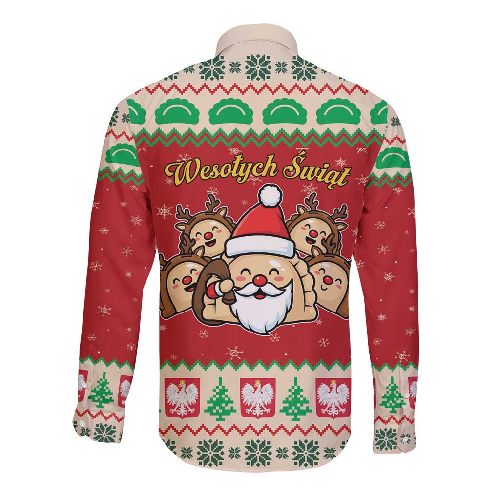 Poland Christmas Long Sleeve Button Shirt Pierogi Mascot Santa Claus Wesołych Swiat - Wonder Print Shop
