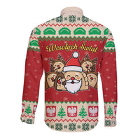 Poland Christmas Long Sleeve Button Shirt Pierogi Mascot Santa Claus Wesołych Swiat - Wonder Print Shop