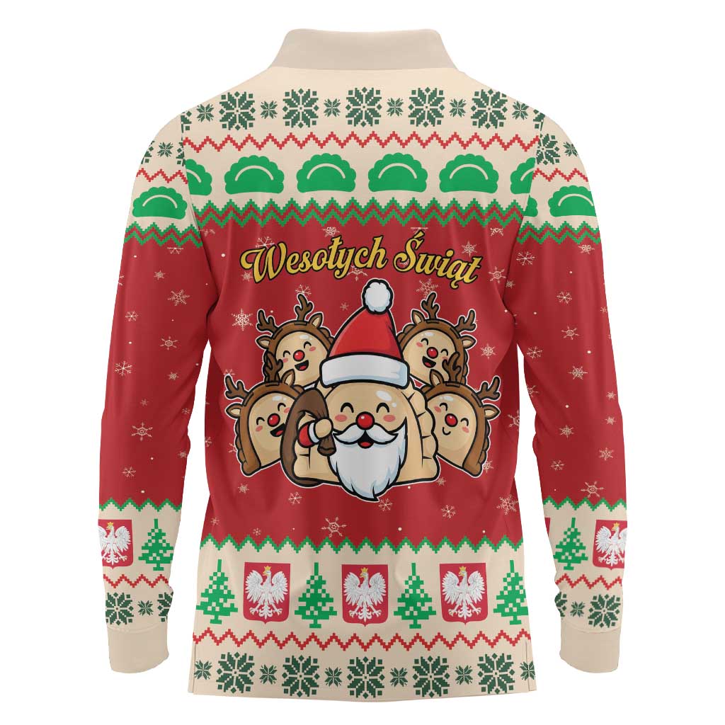 Poland Christmas Long Sleeve Polo Shirt Pierogi Mascot Santa Claus Wesołych Swiat - Wonder Print Shop
