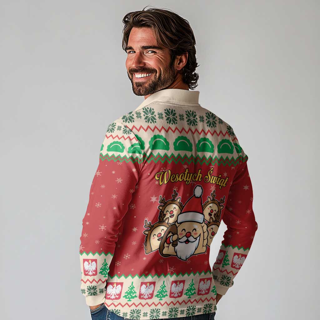 Poland Christmas Long Sleeve Polo Shirt Pierogi Mascot Santa Claus Wesołych Swiat - Wonder Print Shop