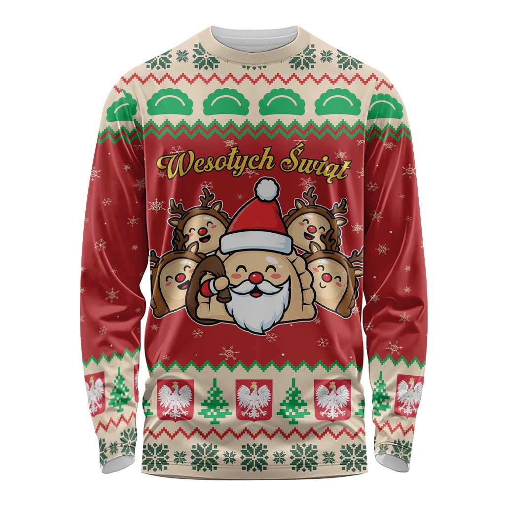 Poland Christmas Long Sleeve Shirt Pierogi Mascot Santa Claus Wesołych Swiat - Wonder Print Shop
