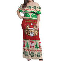 Poland Christmas Off Shoulder Maxi Dress Pierogi Mascot Santa Claus Wesołych Swiat - Wonder Print Shop