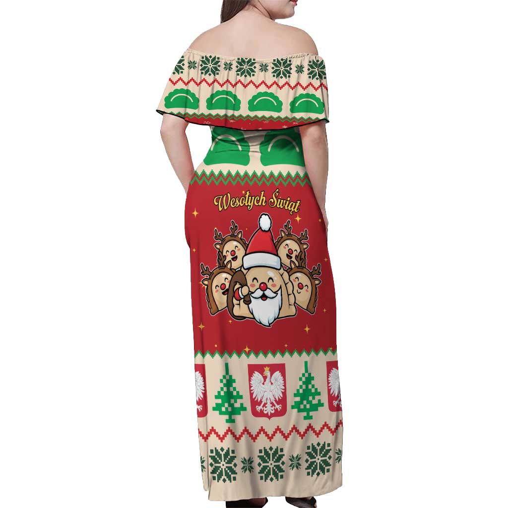 Poland Christmas Off Shoulder Maxi Dress Pierogi Mascot Santa Claus Wesołych Swiat - Wonder Print Shop