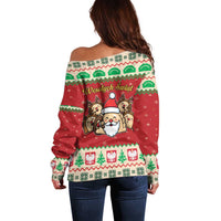 Poland Christmas Off Shoulder Sweater Pierogi Mascot Santa Claus Wesołych Swiat - Wonder Print Shop