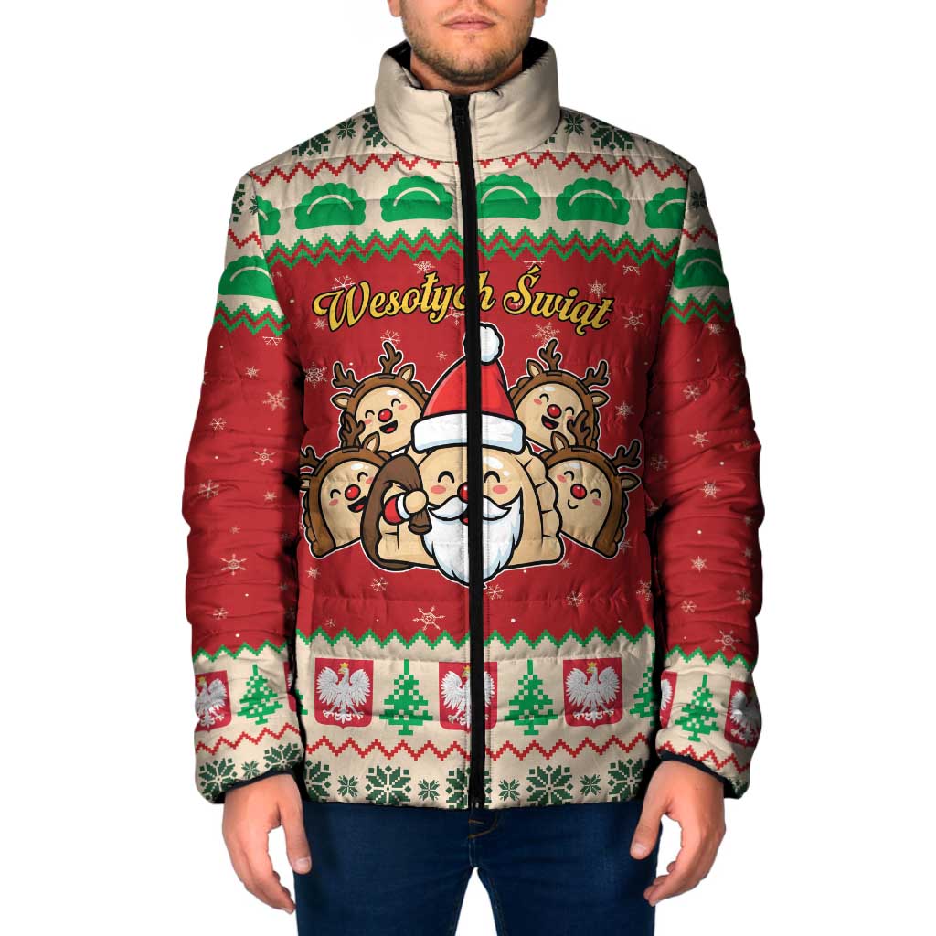 Poland Christmas Padded Jacket Pierogi Mascot Santa Claus Wesołych Swiat - Wonder Print Shop