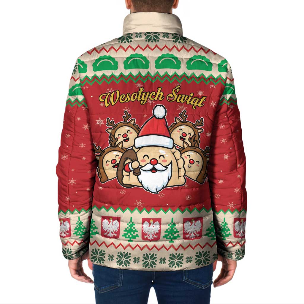 Poland Christmas Padded Jacket Pierogi Mascot Santa Claus Wesołych Swiat - Wonder Print Shop