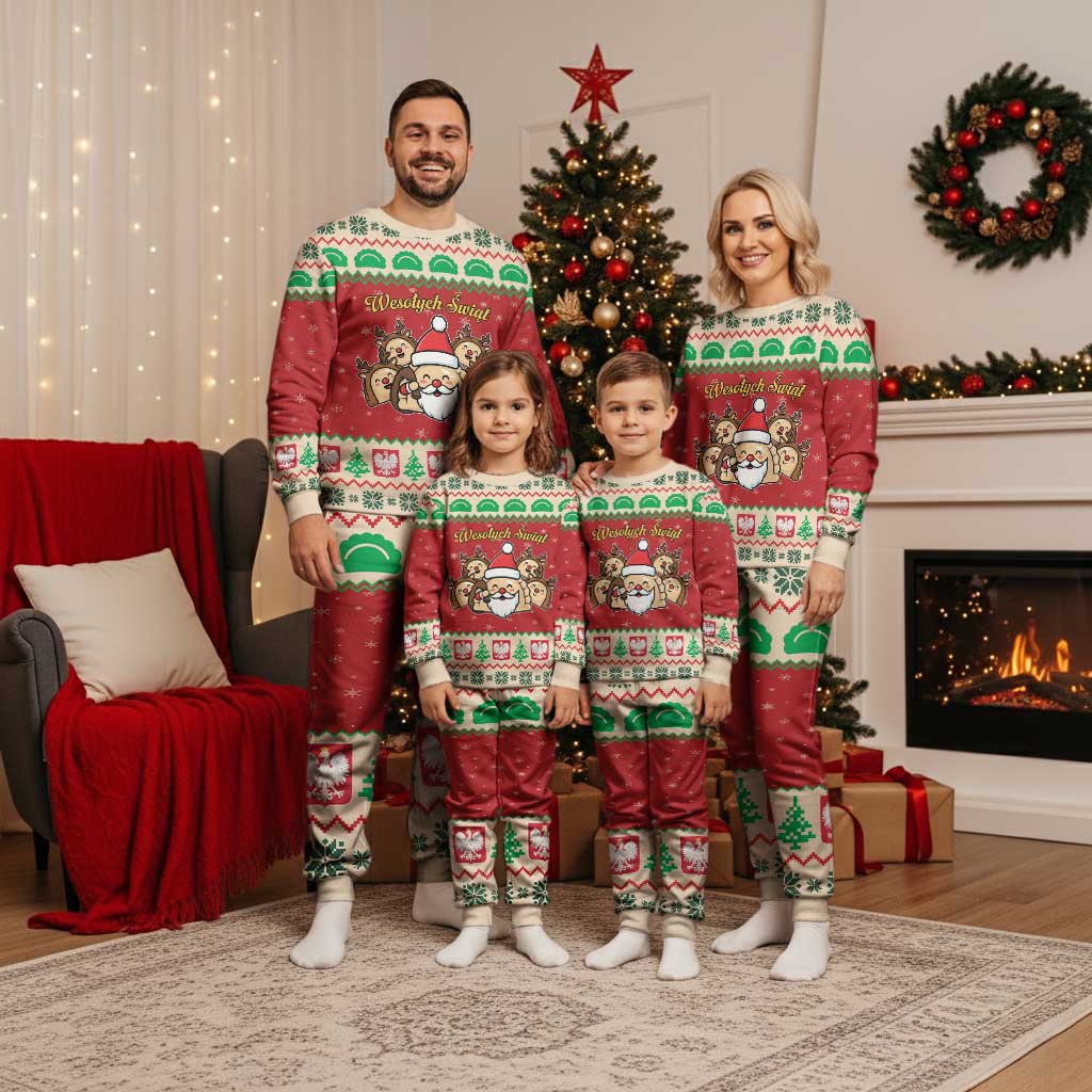 Poland Christmas Pajama Set Pierogi Mascot Santa Claus Wesołych Swiat - Wonder Print Shop