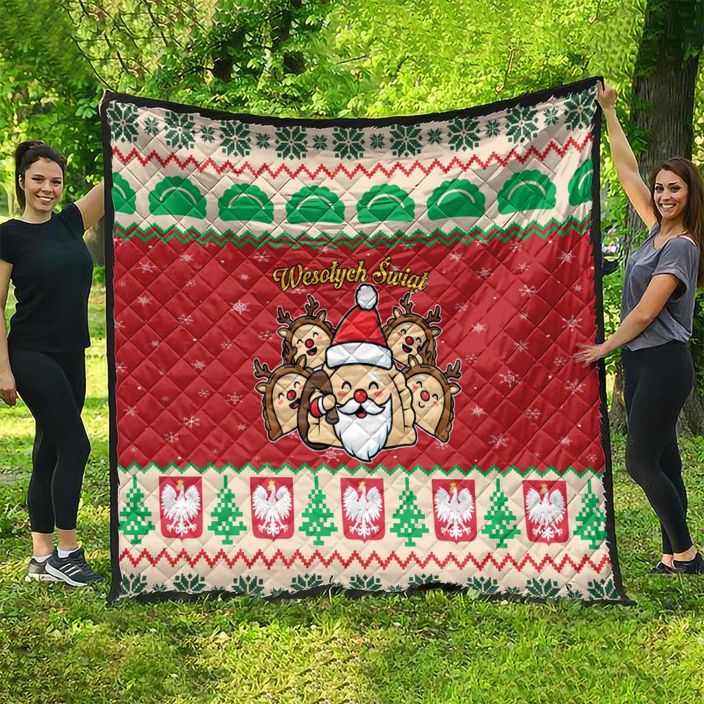 Poland Christmas Quilt Pierogi Mascot Santa Claus Wesołych Swiat - Wonder Print Shop