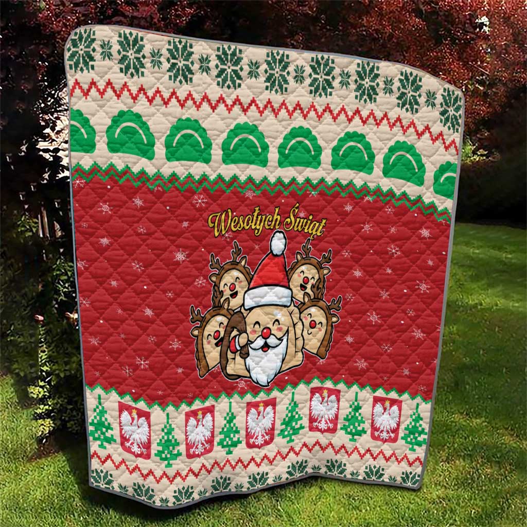 Poland Christmas Quilt Pierogi Mascot Santa Claus Wesołych Swiat - Wonder Print Shop