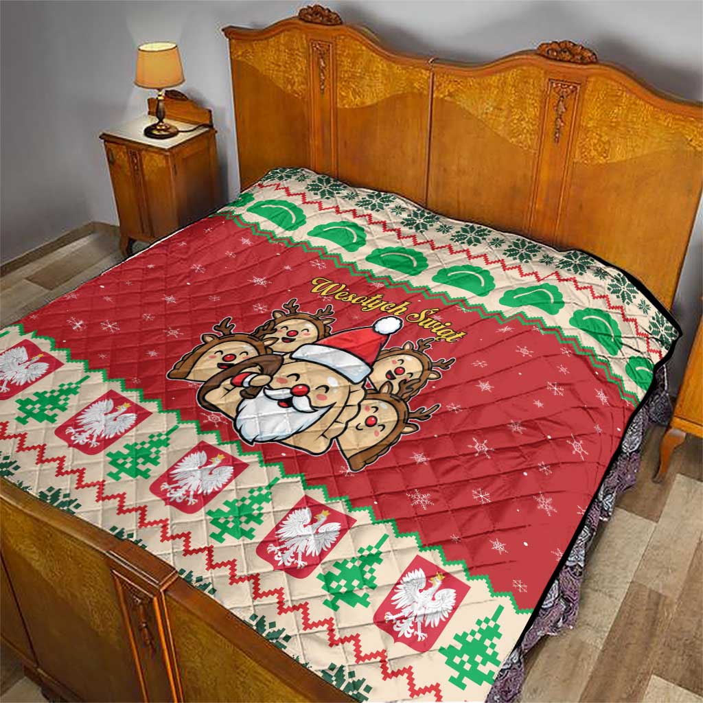 Poland Christmas Quilt Pierogi Mascot Santa Claus Wesołych Swiat - Wonder Print Shop