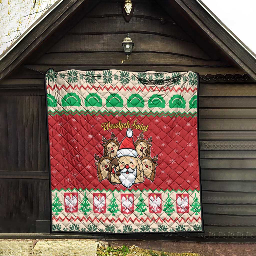 Poland Christmas Quilt Pierogi Mascot Santa Claus Wesołych Swiat - Wonder Print Shop