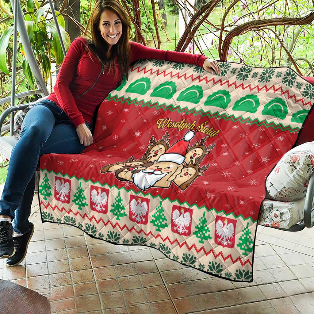 Poland Christmas Quilt Pierogi Mascot Santa Claus Wesołych Swiat - Wonder Print Shop
