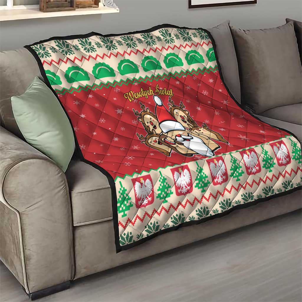 Poland Christmas Quilt Pierogi Mascot Santa Claus Wesołych Swiat - Wonder Print Shop