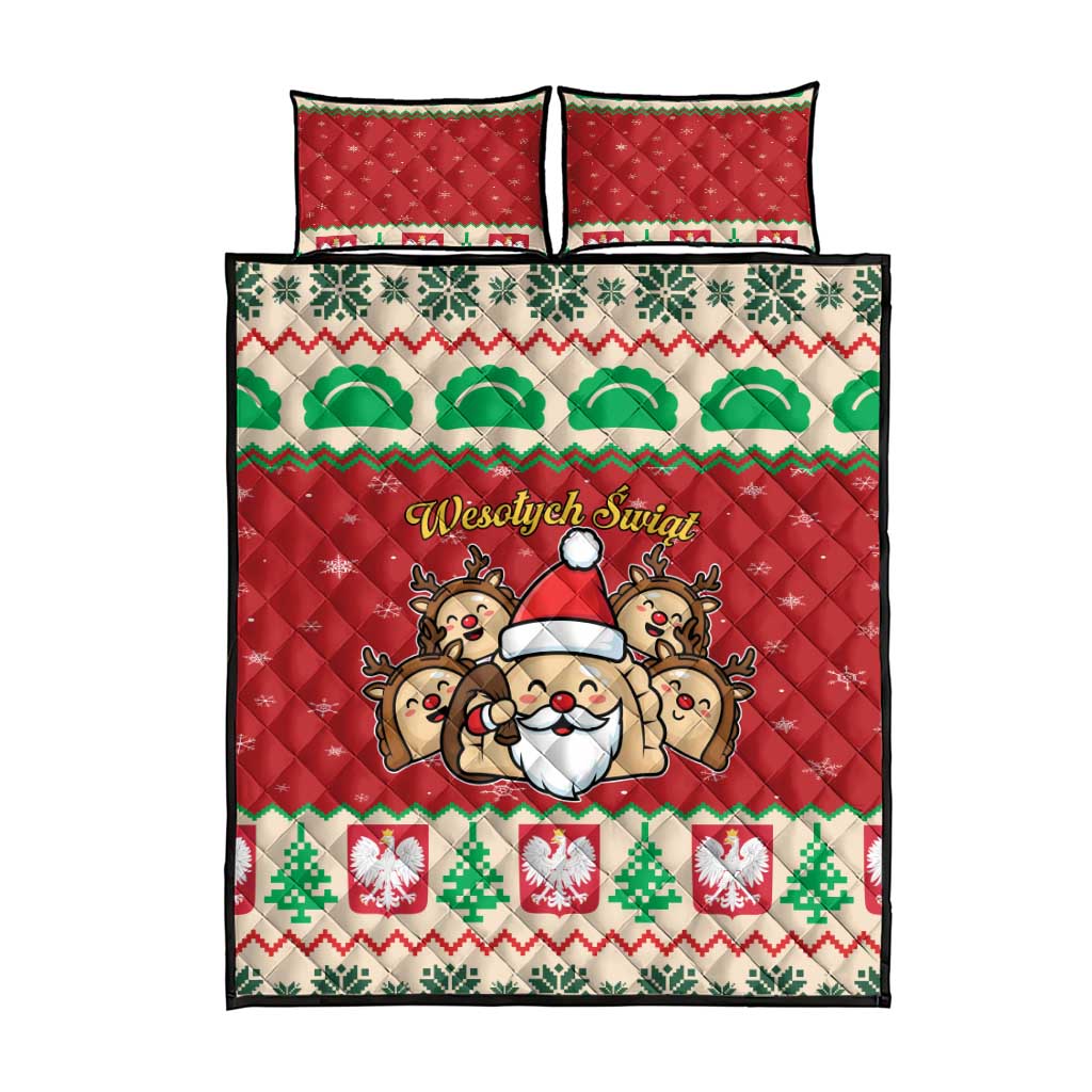 Poland Christmas Quilt Bed Set Pierogi Mascot Santa Claus Wesołych Swiat - Wonder Print Shop