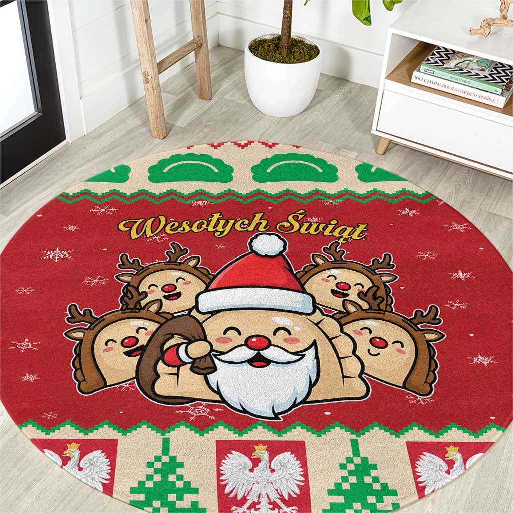 Poland Christmas Round Carpet Pierogi Mascot Santa Claus Wesołych Swiat - Wonder Print Shop