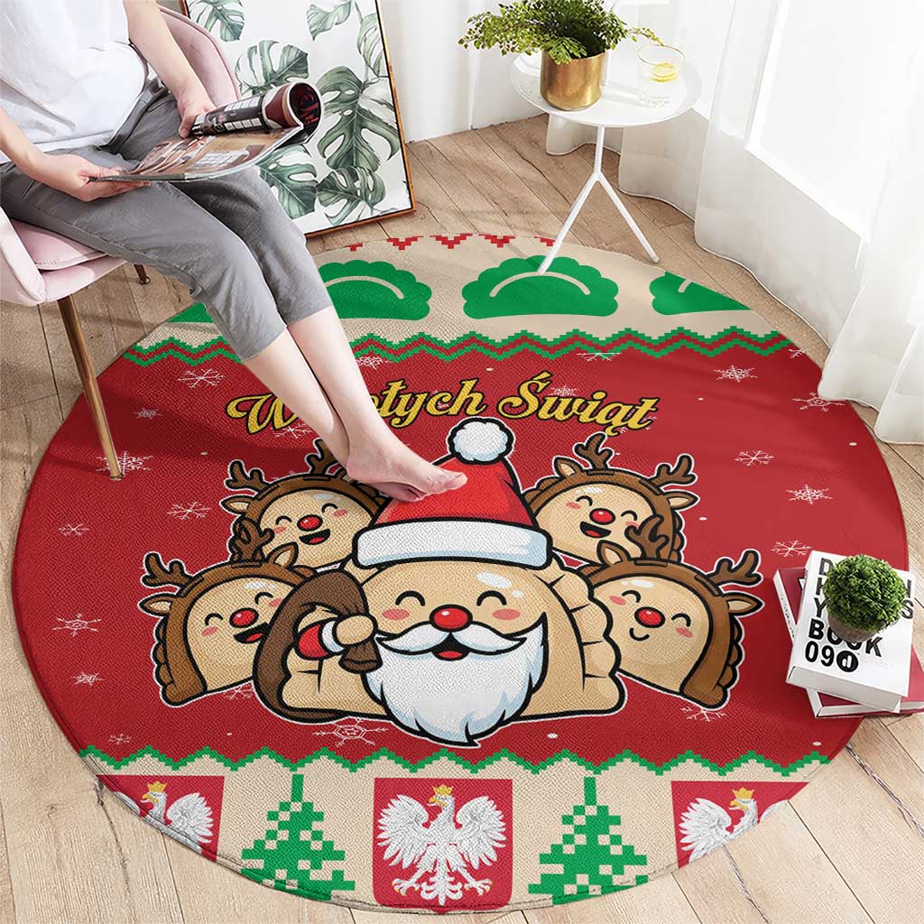 Poland Christmas Round Carpet Pierogi Mascot Santa Claus Wesołych Swiat - Wonder Print Shop